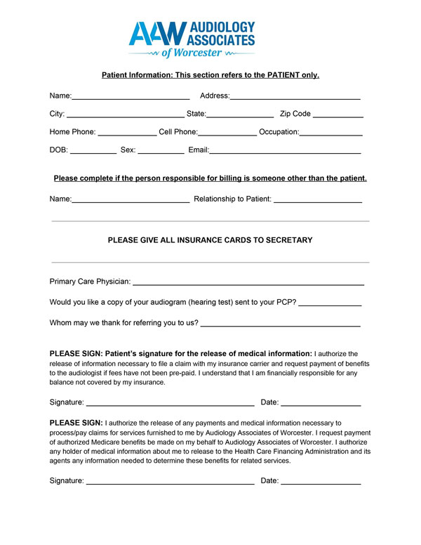 New Patient Forms | Audiology Associates of Worcester